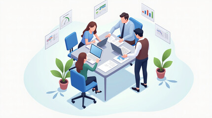 Isometric Business Teamwork and Collaboration
