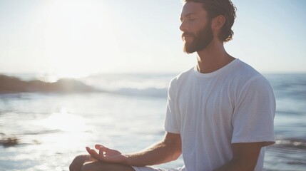 Meditation practice by the ocean reflecting love and mindfulness on a tranquil Valentines Day morning