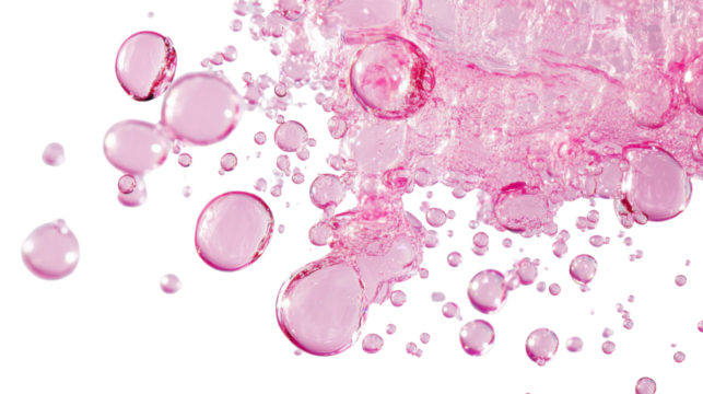 Pink bubbles floating on transparent background, ideal for layering