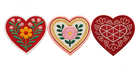 Heart Embroidered Patch Badge on White, Love and Emotion Patch Designs, PNG Transparent
