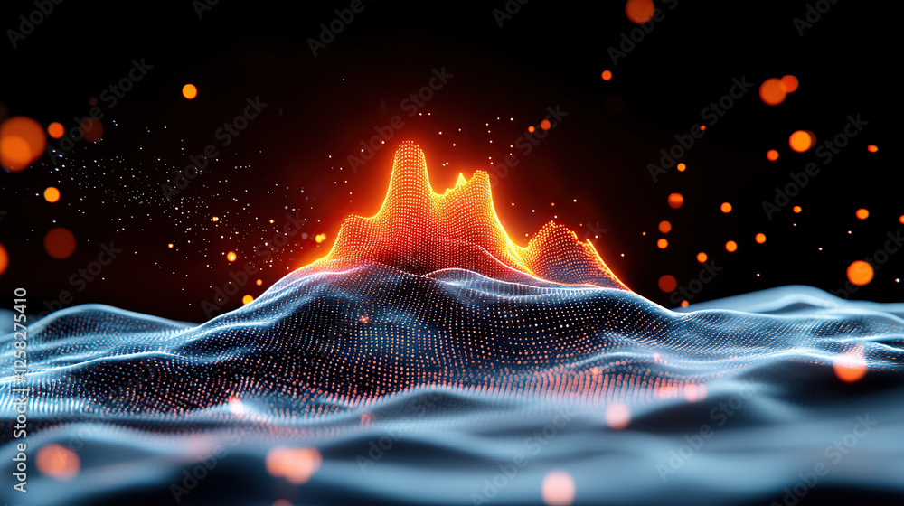 Poster futuristic data visualization with glowing digital waves. ai-driven abstract 3d landscape