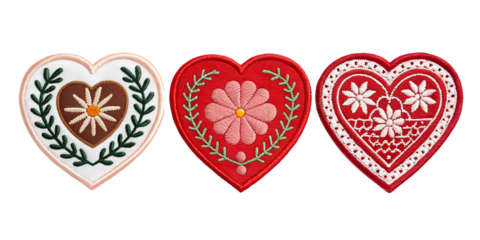 Heart Embroidered Patch Badge for Clothing, Romantic Patch Accents, PNG Transparent