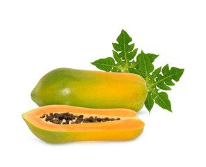 ripe papaya fruit with seeds isolated on white background. full depth of field