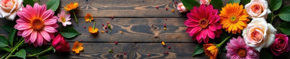 elegant floral arrangement on a wooden background, flowers, wooden