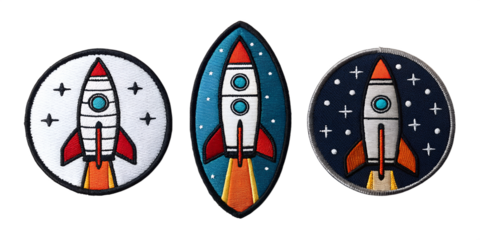 Rocket Embroidered Patch Badge on White, Fun Space Travel Patch Designs, PNG Transparent