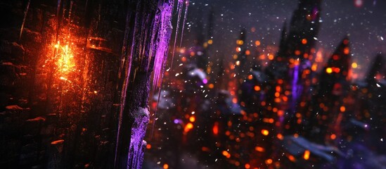 Obraz premium Frozen city nightscape; glowing structures, ice, snow