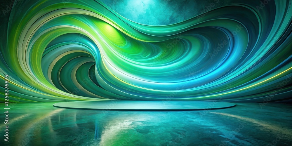 Poster abstract swirling green and teal wave background with platform