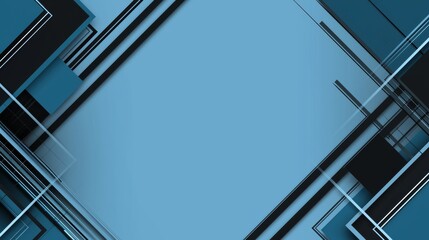 Intersecting squares on a Blue background, minimalist design banner template with white space for text. Perfect for sleek and contemporary presentations, websites, and digital designs.