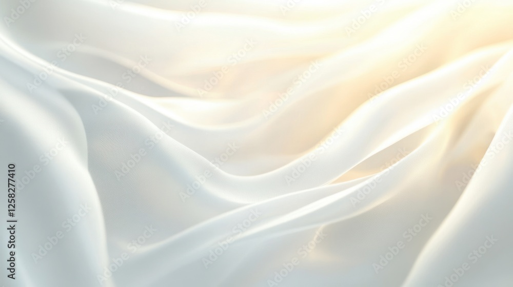 Poster a delicate flow of soft white fabric, capturing light and movement, creating an ethereal and dreamy 