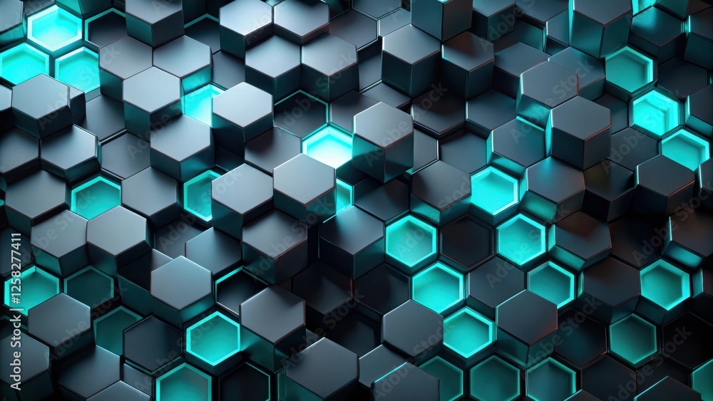 Aufkleber abstract dark hexagon pattern with glowing cyan accents