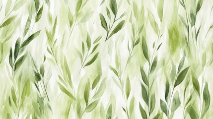 A delicate watercolor pattern featuring green leaves on a soft, blurred background. Perfect for nature-themed designs and floral arrangements.