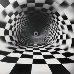 Checkered tunnel vortex art; abstract background, website design