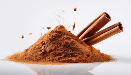 falling cinnamon sticks isolated on obvious or white heritage