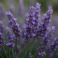 Fototapeta premium A close-up shot of lavender flowers in full bloom with delicate petals and vibrant purple hues set against a blurred background for a dreamy and ethereal effect