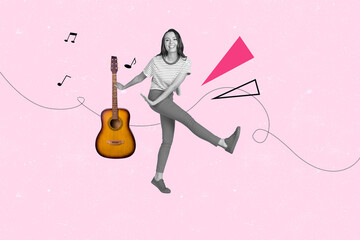 Exclusive art banner collage of happy girl dance note guitar occasion relax friday celebration...