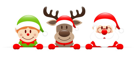 Elf Rentier Und Weihnachtsmann Horizontales Banner