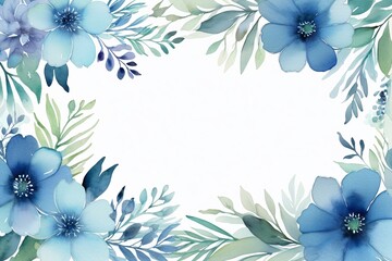 Fototapeta premium Elegant Blue Floral Watercolor Frame for Invitations and Artwork