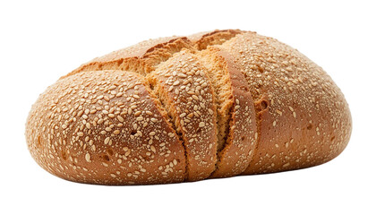 Close-up of a whole sesame seed bread loaf against a transparent background.