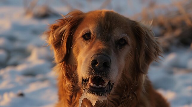 Aggressive rabid dog snarling with frothy saliva, intense eyes, and raised fur, isolated on a blurred background. Concept of danger, wild animal behavior, and rabies awareness