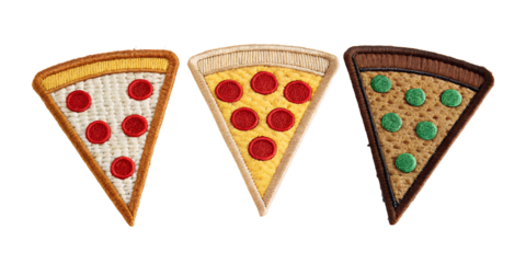 Pizza Slice Embroidered Patch Badge on White, Tasty Food Patch Designs, PNG Transparent
