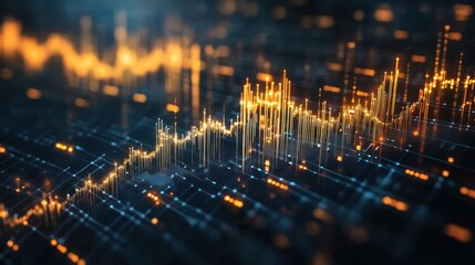 Obraz premium Golden Data Graph Rising, Tech Background, Financial Growth, Stock Market