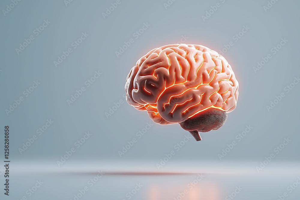 Poster glowing human brain floats in minimalistic space, symbolizing ai integration