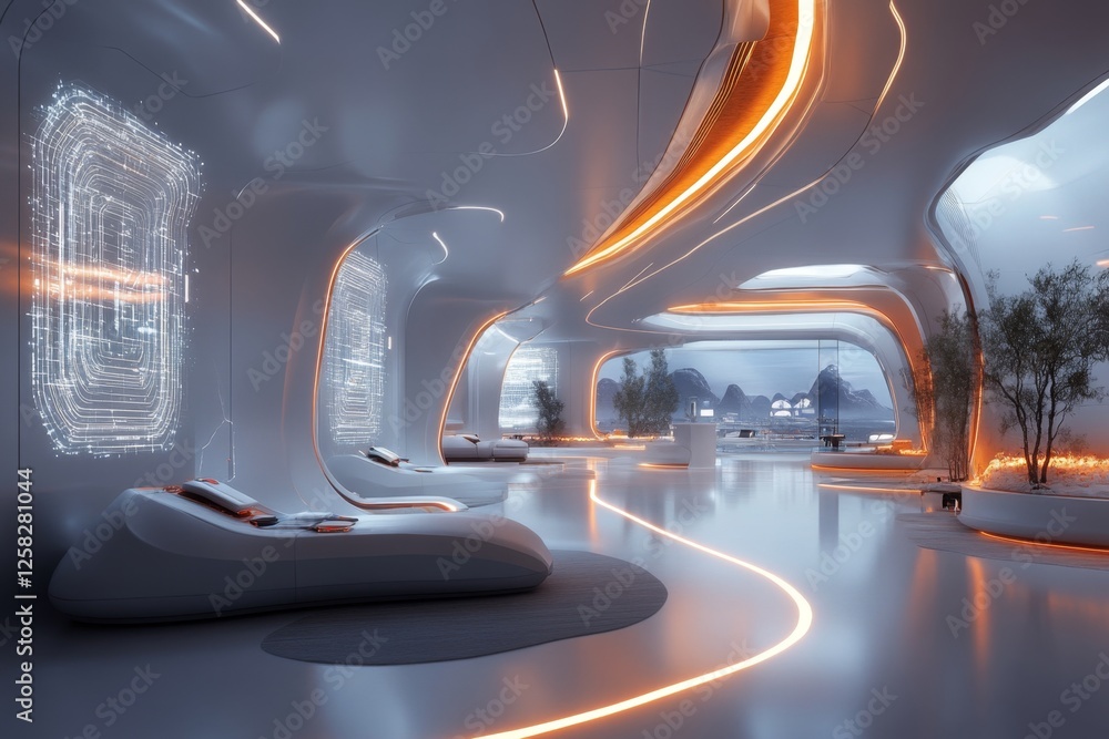 Poster a futuristic space university where post-secondary students learn about intergalactic law through ai