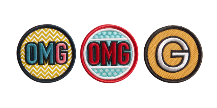 OMG Embroidered Patch Badge on White, Fun Expression Patches, PNG Transparent