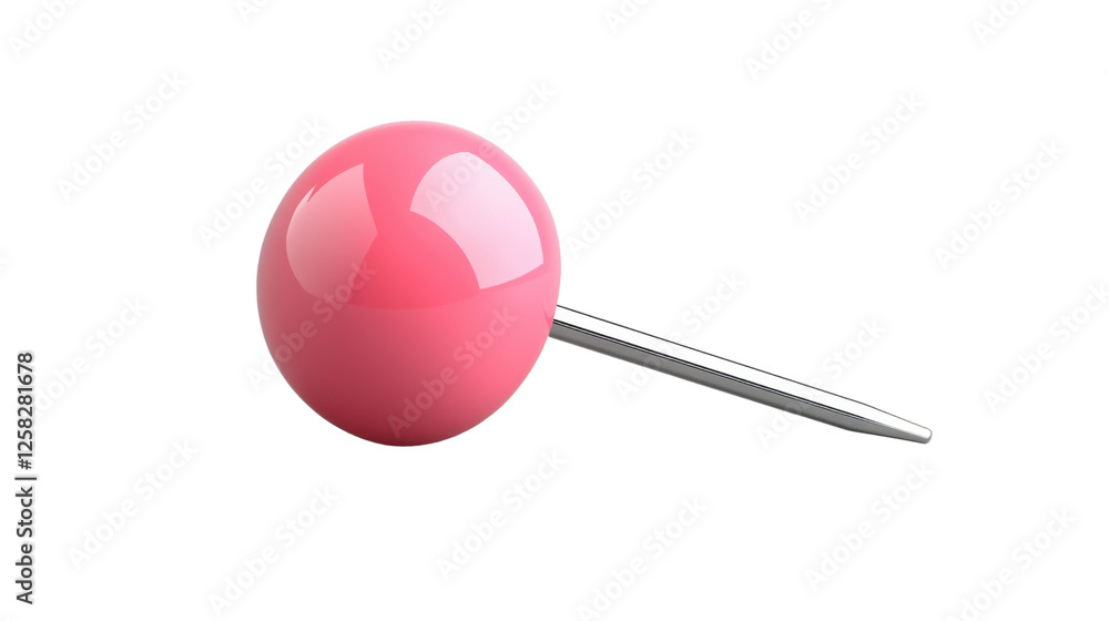 Poster pink push pin on transparent background: ready to use design element
