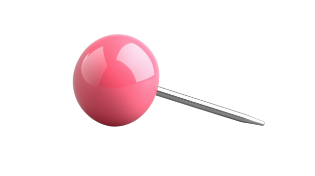 Pink push pin on transparent background: ready to use design element