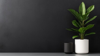 Minimalist plant on dark wall, modern decor, home aesthetic