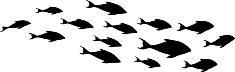 School of Fish Formation Silhouette Illustration Vector