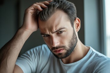 Hair Scalp Analysis In Clinic. Man With Hair Fall, 