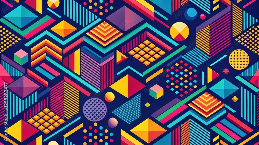 Aufkleber vibrant geometric shapes seamless pattern design with bold colors and lines