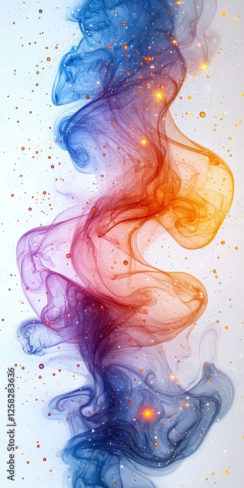 Poster mesmerizing cosmic nebula scene with swirling clouds of purple and gold, dotted with glowing stars a