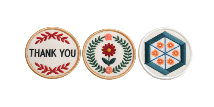 Thank You Embroidered Patch for Clothing, Positive and Thankful Embellishments, PNG Transparent