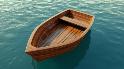Obraz premium Wooden Boat Floating on Calm Water Surface in Bright Lighting