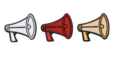 Megaphone Loudspeaker Embroidered Patch, Public Announcement Fashion Elements, PNG Transparent