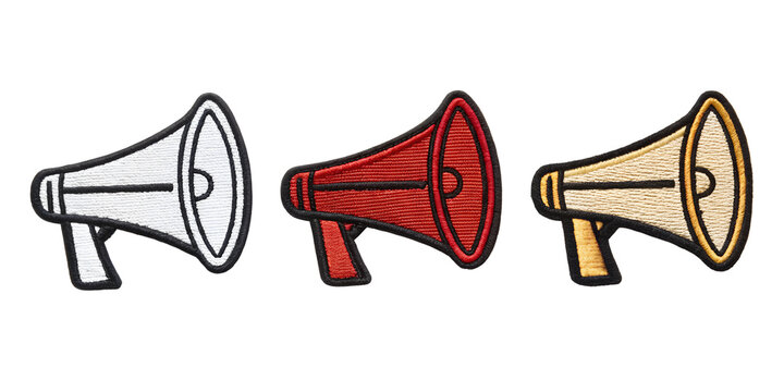 Megaphone Loudspeaker Embroidered Patch, Public Announcement Fashion Elements, PNG Transparent