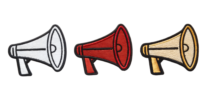 Megaphone Loudspeaker Embroidered Patch, Public Announcement Fashion Elements, PNG Transparent