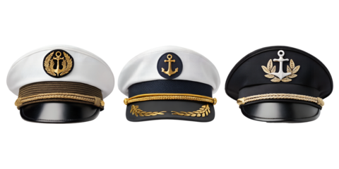 Captain's Hat with Nautical Badge on White, Marine Fashion Accessories, PNG Transparent
