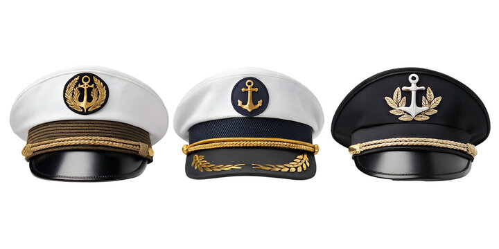 Captain's Hat with Nautical Badge on White, Marine Fashion Accessories, PNG Transparent