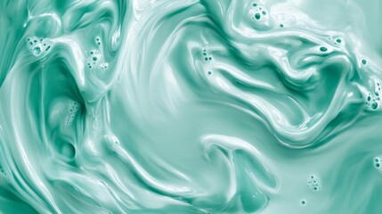 Obraz premium Teal melted milk swirl on white background. Sour cream or yogurt swirl texture