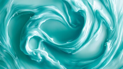 Obraz premium Teal melted milk swirl on white background. Sour cream or yogurt swirl texture
