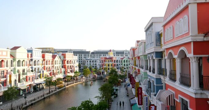 Phu Quoc Island, Grand World, Vietnam, latest attractions empty city, Kien Giang Province. The famous entertainment, leisure and shopping complex. On a hot sunny afternoon.