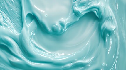 Teal melted milk swirl on white background. Sour cream or yogurt swirl texture