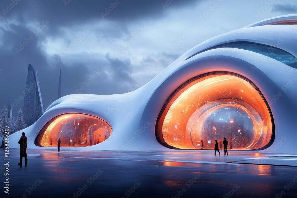 Poster a high-tech futuristic registrar office where students submit digital applications using holographic