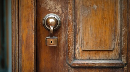 Antique Wooden Door with Brass Lock and Handle