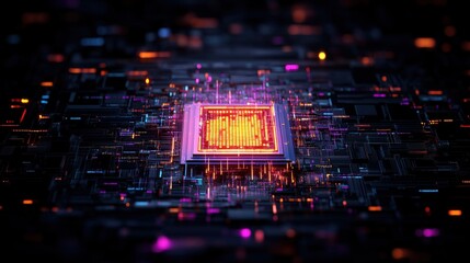 Computer chip with glowing orange light showcasing financial audit and management concepts in technology