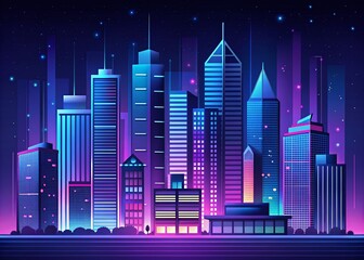 Modern Line Art Cityscape Night - Subtle Gradient Background Stock Photo